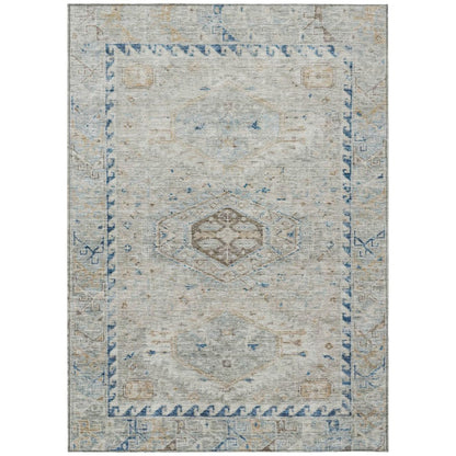 5' X 8' Linen And Blue Medallion Washable Indoor Outdoor Area Rug HomeRoots