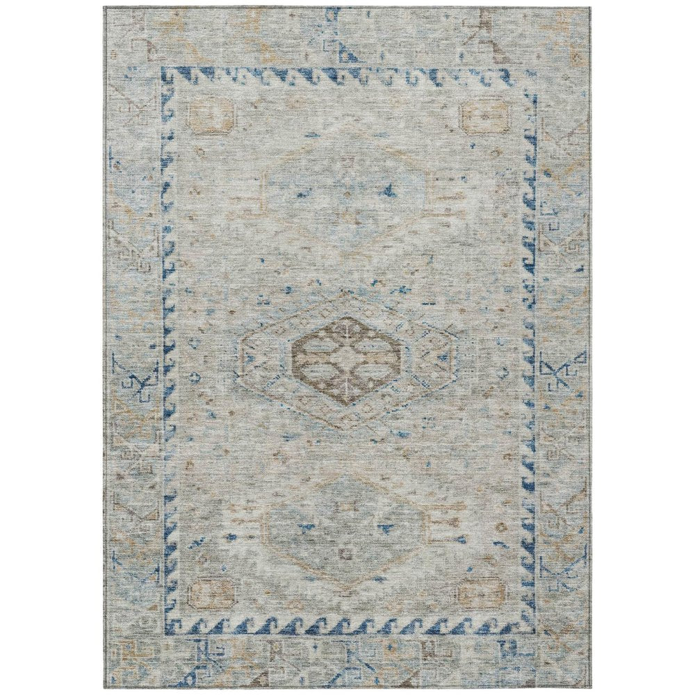 5' X 8' Linen And Blue Medallion Washable Indoor Outdoor Area Rug — view 2