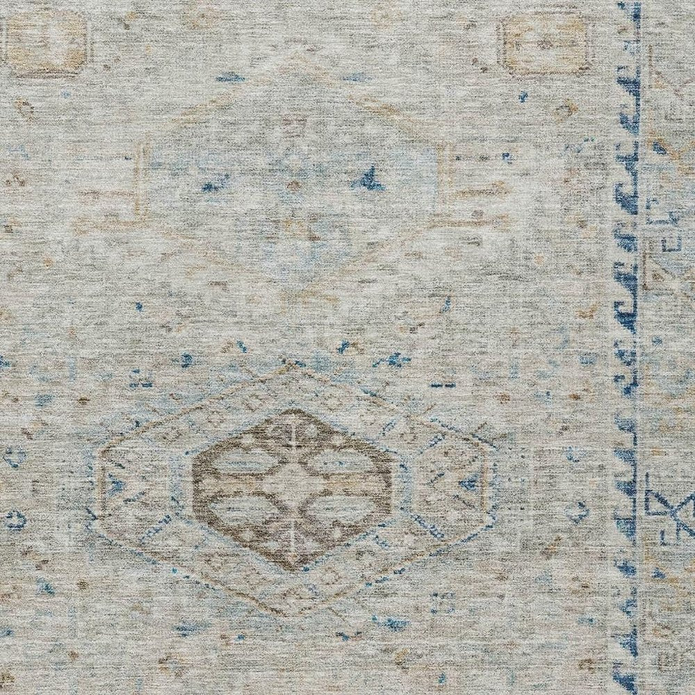 9' X 12' Linen And Blue Medallion Washable Indoor Outdoor Area Rug HomeRoots