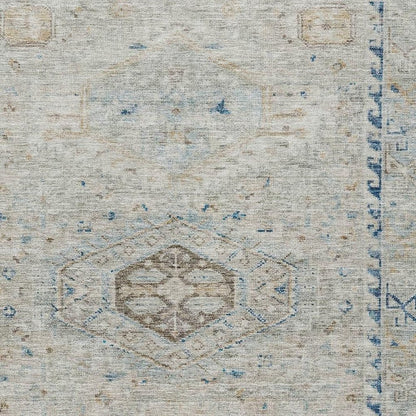 9' X 12' Linen And Blue Medallion Washable Indoor Outdoor Area Rug HomeRoots