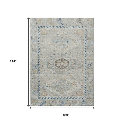 9' X 12' Linen And Blue Medallion Washable Indoor Outdoor Area Rug HomeRoots