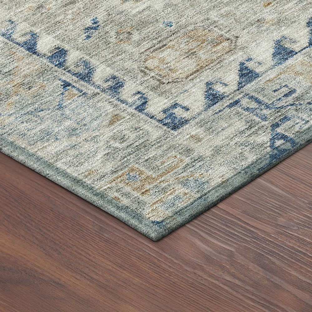 9' X 12' Linen And Blue Medallion Washable Indoor Outdoor Area Rug HomeRoots