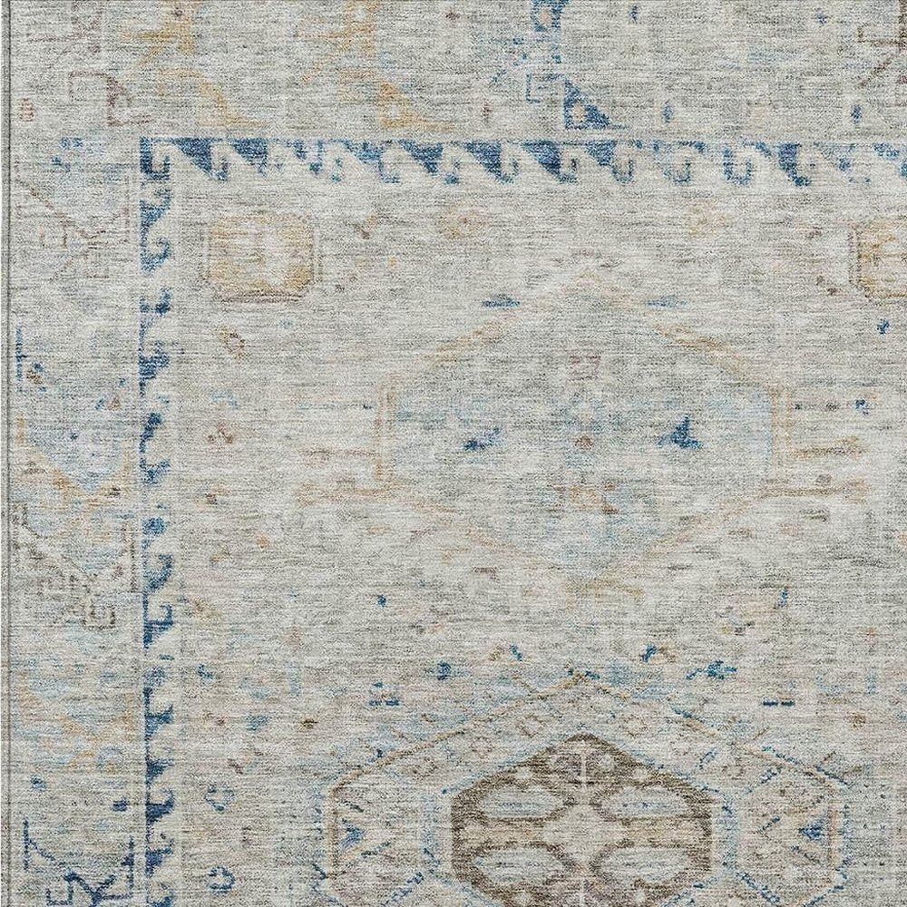 10' X 14' Linen And Blue Medallion Washable Indoor Outdoor Area Rug — view 17