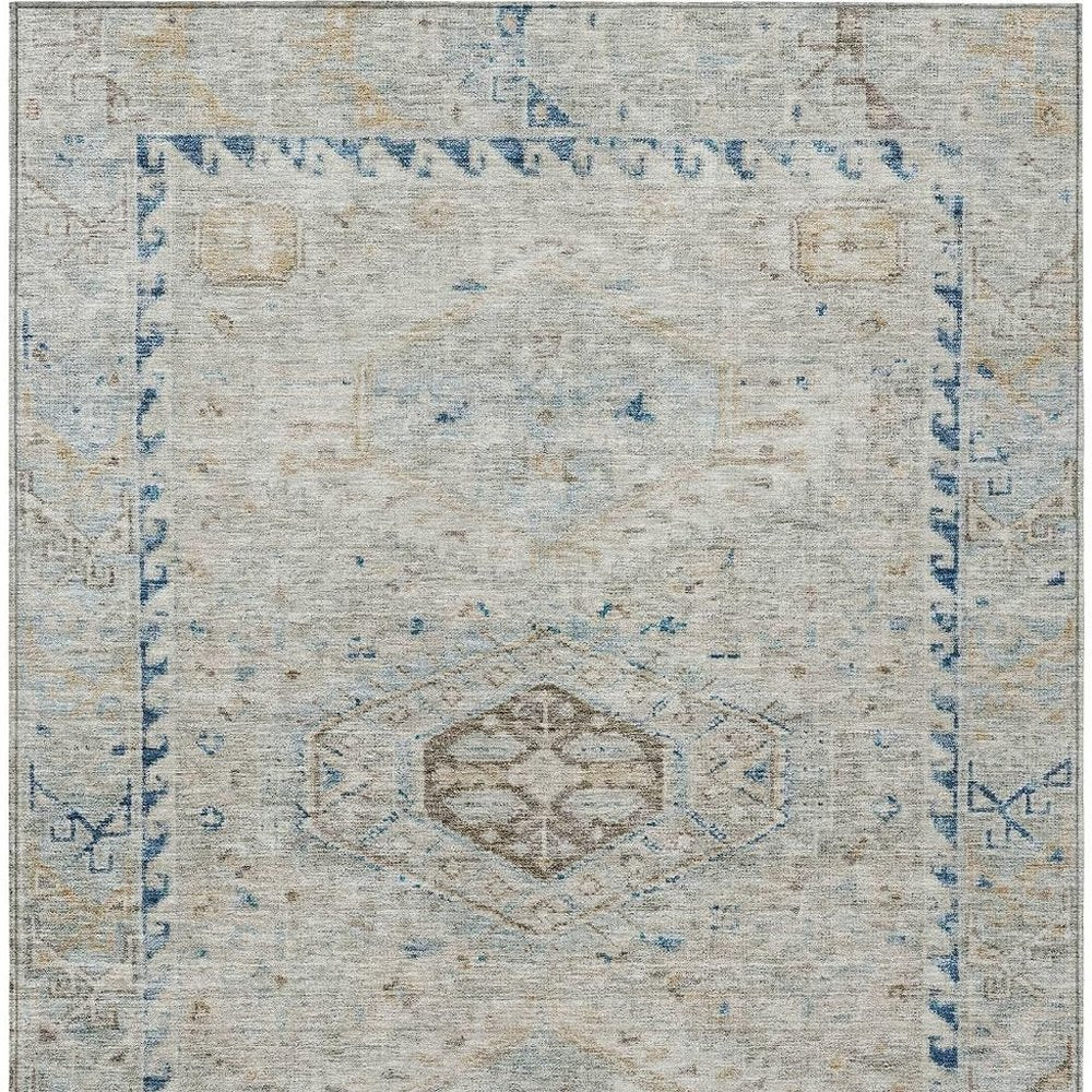 10' X 14' Linen And Blue Medallion Washable Indoor Outdoor Area Rug — view 6