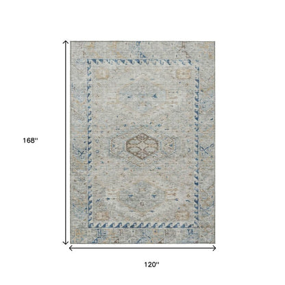 10' X 14' Linen And Blue Medallion Washable Indoor Outdoor Area Rug HomeRoots