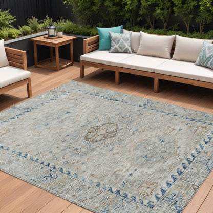 10' X 14' Linen And Blue Medallion Washable Indoor Outdoor Area Rug HomeRoots