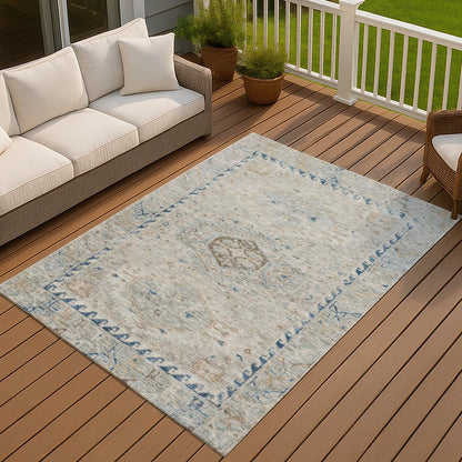 10' X 14' Linen And Blue Medallion Washable Indoor Outdoor Area Rug HomeRoots