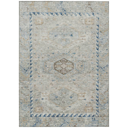 10' X 14' Linen And Blue Medallion Washable Indoor Outdoor Area Rug HomeRoots