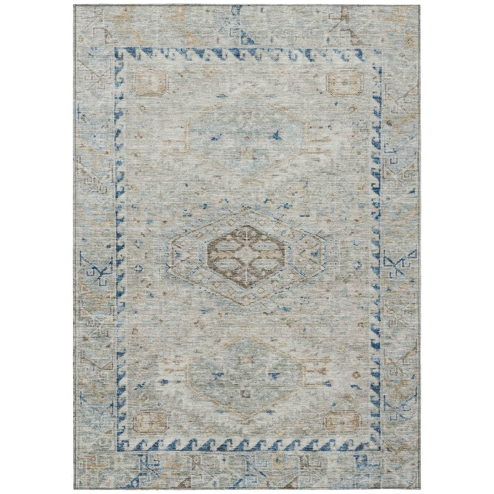 10' X 14' Linen And Blue Medallion Washable Indoor Outdoor Area Rug HomeRoots