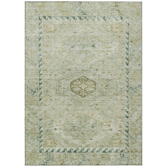 3' X 5' Sage And Gold Medallion Washable Indoor Outdoor Area Rug