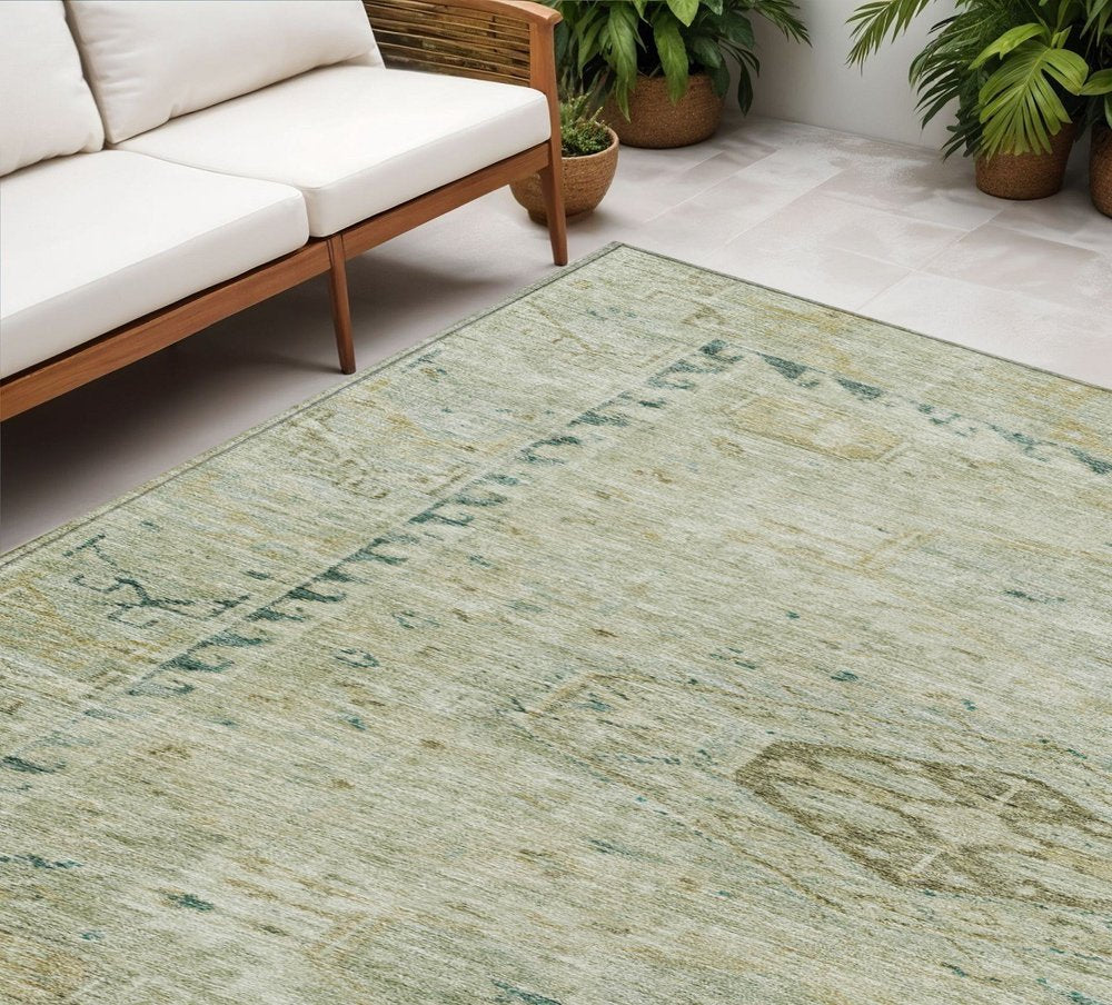 5' X 8' Sage And Gold Medallion Washable Indoor Outdoor Area Rug HomeRoots