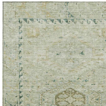 8' X 10' Sage And Gold Medallion Washable Indoor Outdoor Area Rug HomeRoots