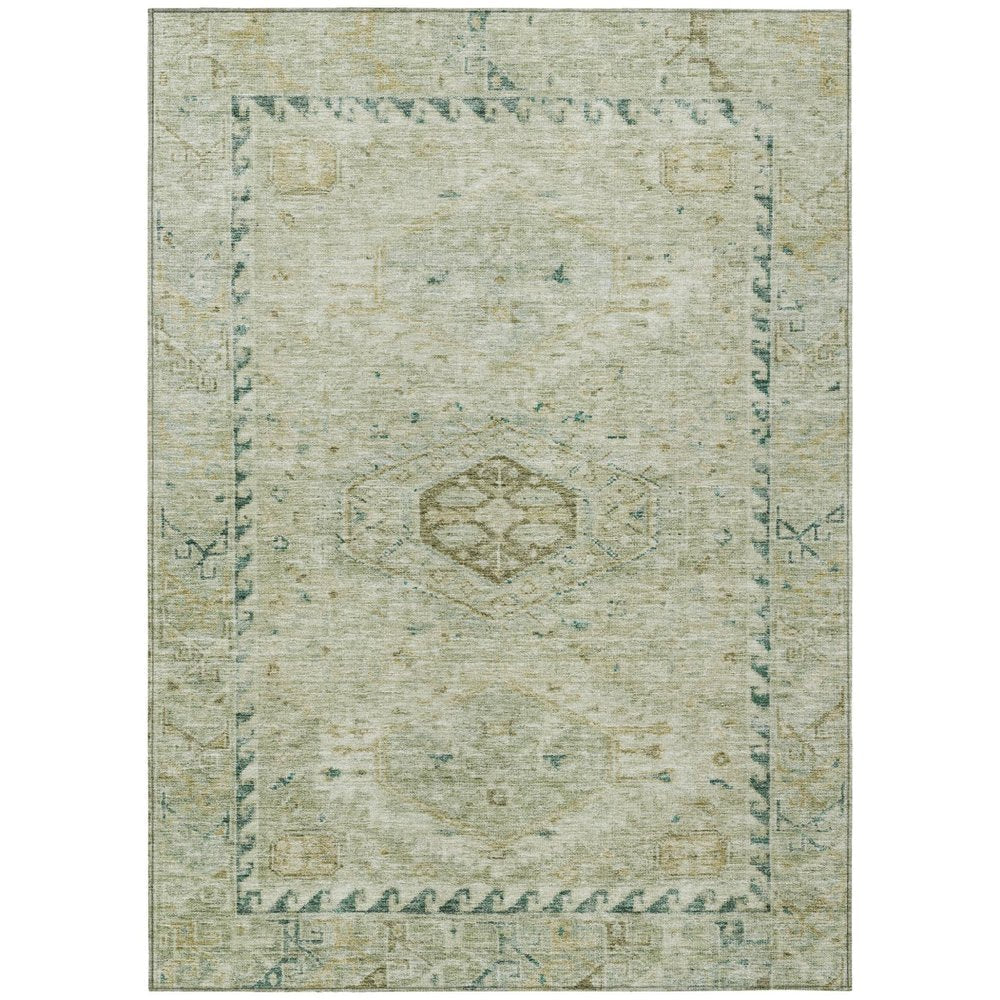 8' X 10' Sage And Gold Medallion Washable Indoor Outdoor Area Rug HomeRoots