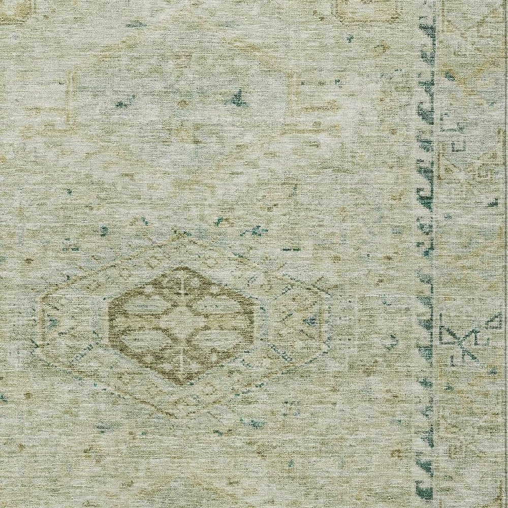 9' X 12' Sage And Gold Medallion Washable Indoor Outdoor Area Rug HomeRoots