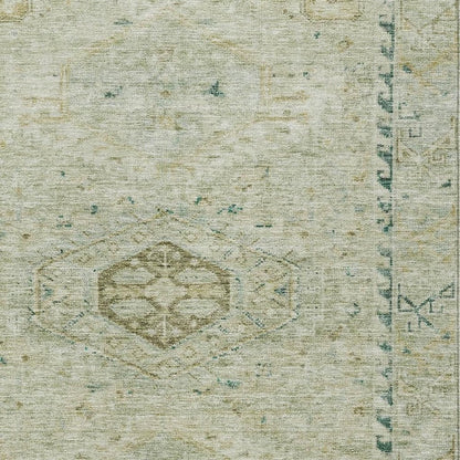 9' X 12' Sage And Gold Medallion Washable Indoor Outdoor Area Rug HomeRoots