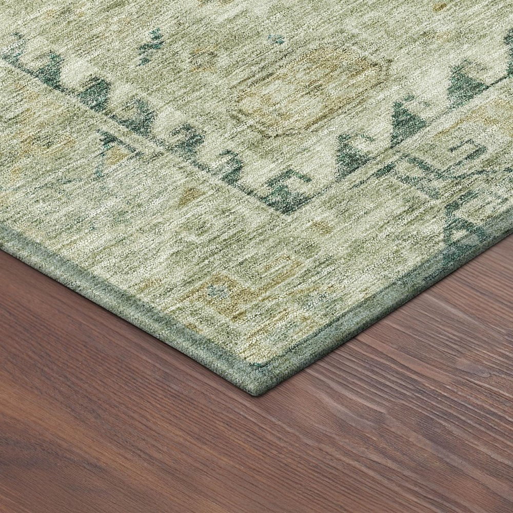 9' X 12' Sage And Gold Medallion Washable Indoor Outdoor Area Rug — view 3