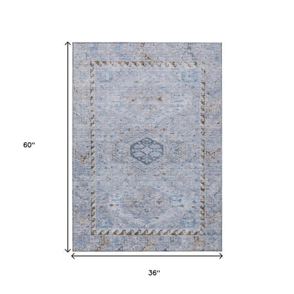 3' X 5' Sky Blue And Brown Medallion Washable Indoor Outdoor Area Rug HomeRoots