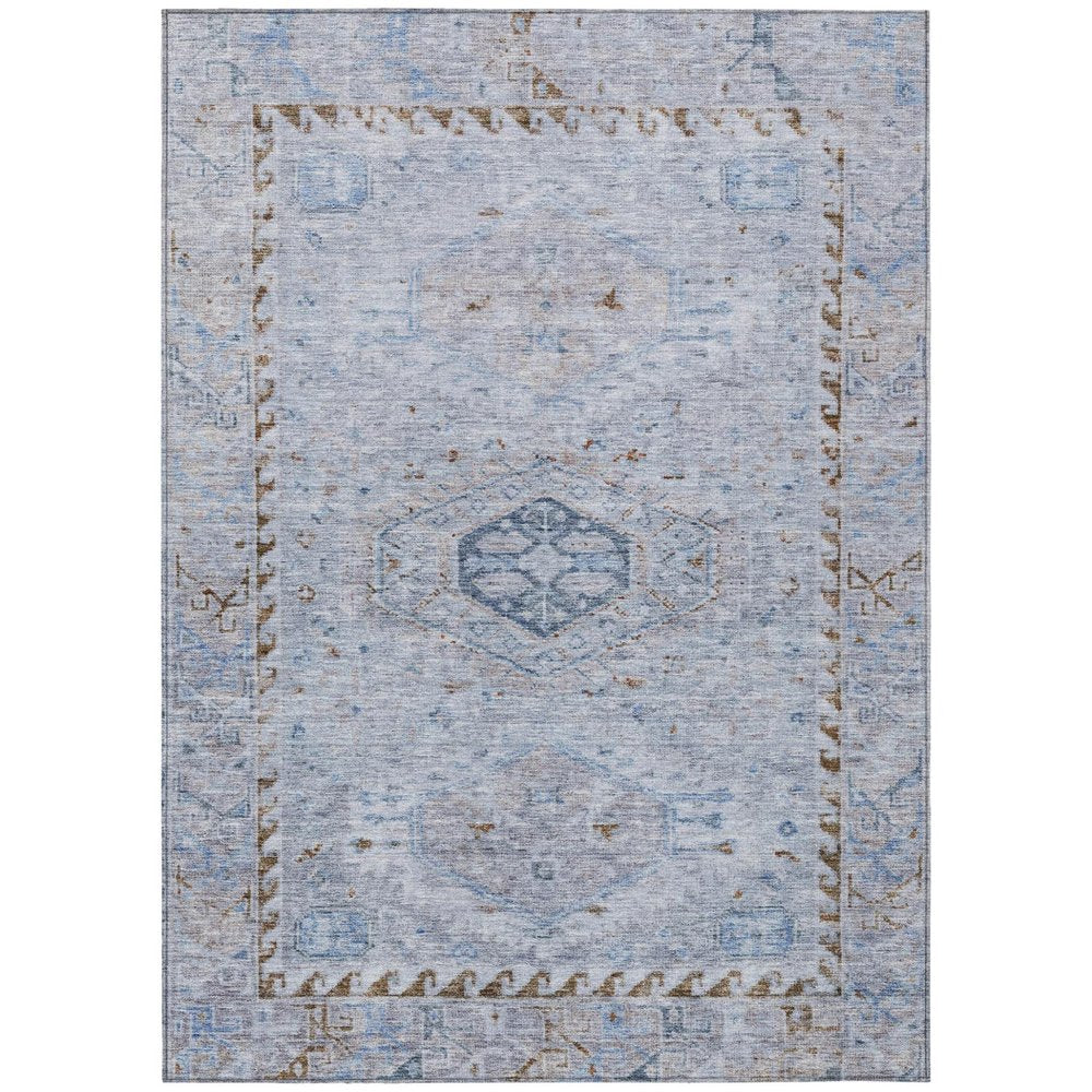3' X 5' Sky Blue And Brown Medallion Washable Indoor Outdoor Area Rug — view 1