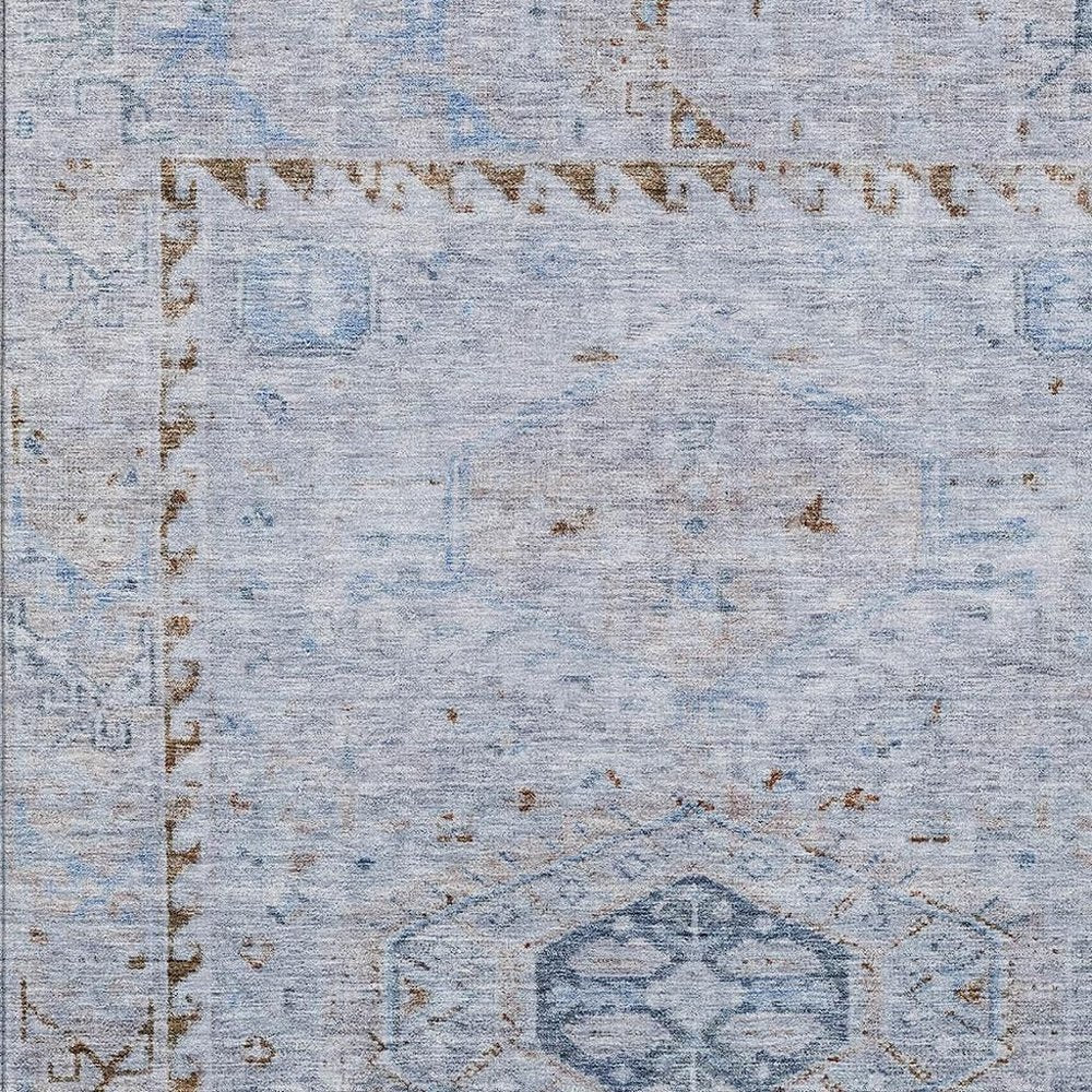 9' X 12' Sky Blue And Brown Medallion Washable Indoor Outdoor Area Rug HomeRoots