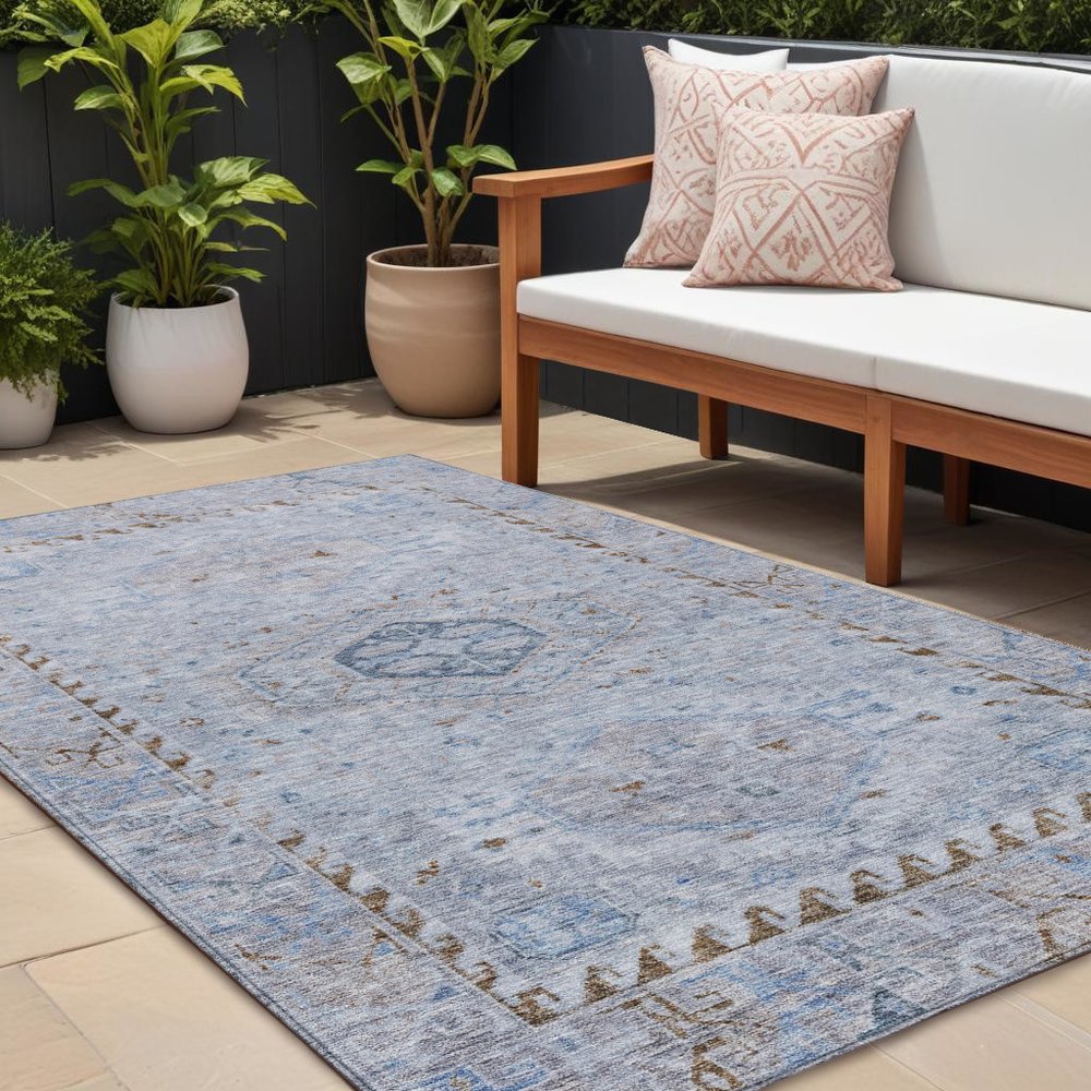 9' X 12' Sky Blue And Brown Medallion Washable Indoor Outdoor Area Rug HomeRoots