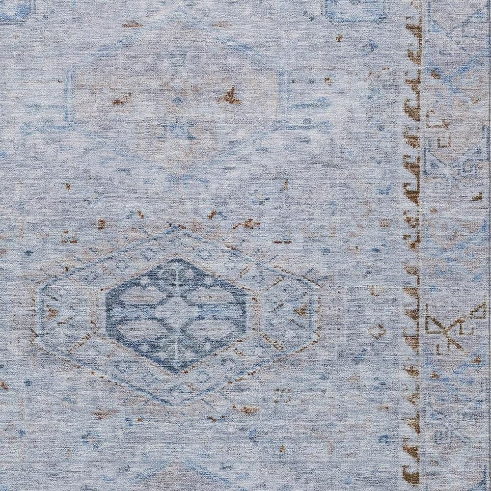 10' X 14' Sky Blue And Brown Medallion Washable Indoor Outdoor Area Rug — view 5