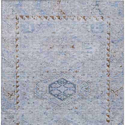 10' X 14' Sky Blue And Brown Medallion Washable Indoor Outdoor Area Rug HomeRoots