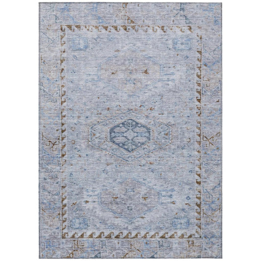 10' X 14' Sky Blue And Brown Medallion Washable Indoor Outdoor Area Rug