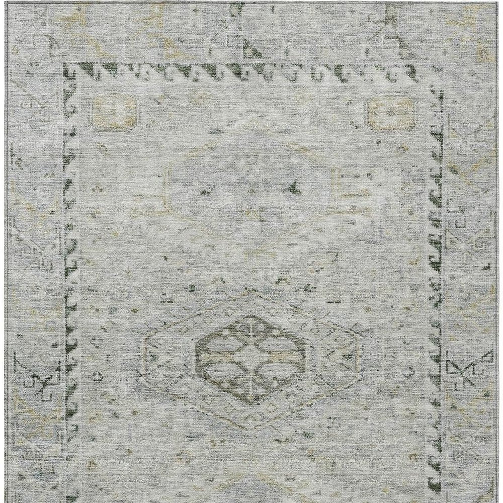 5' X 8' Taupe And Beige Medallion Washable Indoor Outdoor Area Rug — view 6