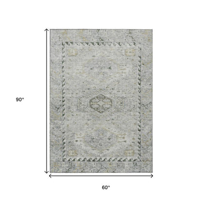 5' X 8' Taupe And Beige Medallion Washable Indoor Outdoor Area Rug HomeRoots