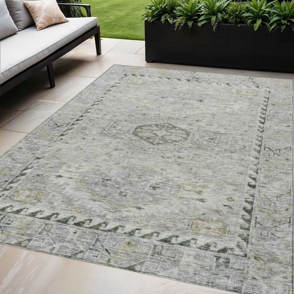 5' X 8' Taupe And Beige Medallion Washable Indoor Outdoor Area Rug — view 8