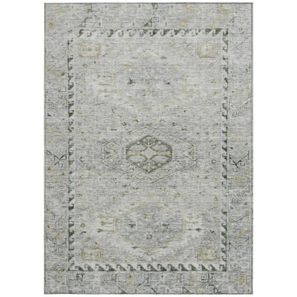 9' X 12' Taupe And Beige Medallion Washable Indoor Outdoor Area Rug