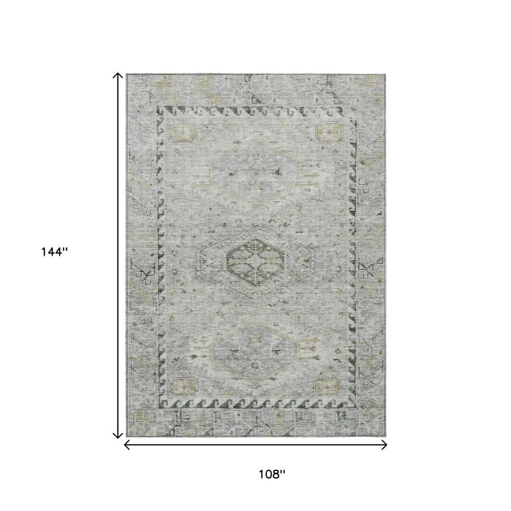 9' X 12' Taupe And Beige Medallion Washable Indoor Outdoor Area Rug — view 6