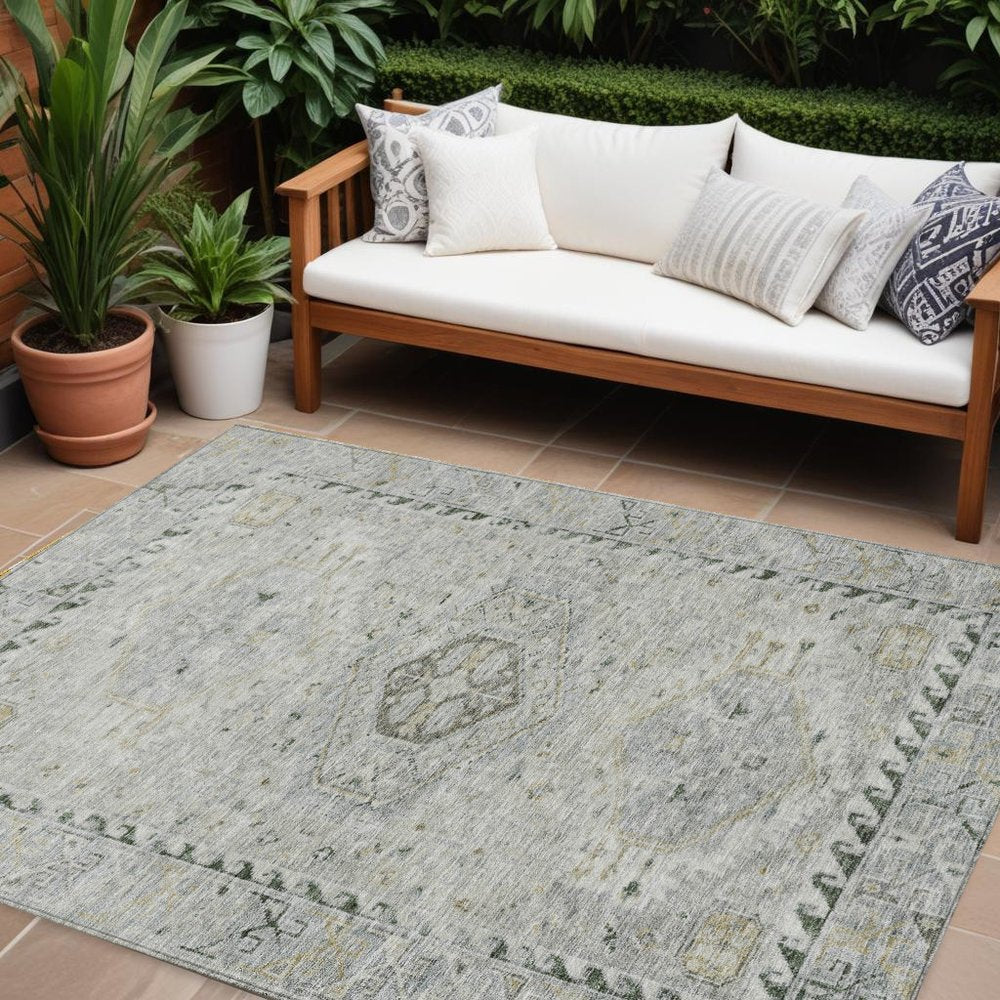 9' X 12' Taupe And Beige Medallion Washable Indoor Outdoor Area Rug HomeRoots