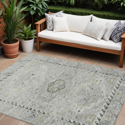 9' X 12' Taupe And Beige Medallion Washable Indoor Outdoor Area Rug HomeRoots