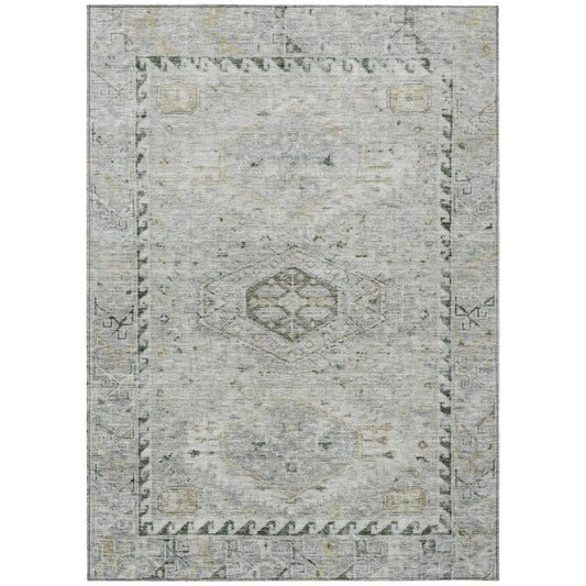 9' X 12' Taupe And Beige Medallion Washable Indoor Outdoor Area Rug