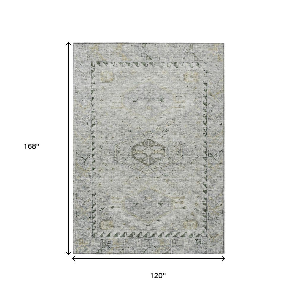 10' X 14' Taupe And Beige Medallion Washable Indoor Outdoor Area Rug — view 6