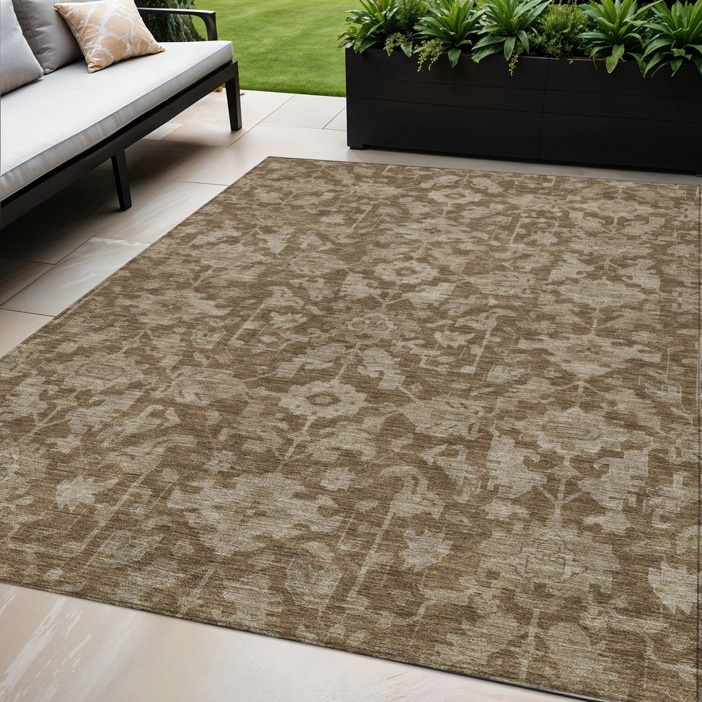 5' X 8' Brown And Beige Floral Washable Indoor Outdoor Area Rug HomeRoots