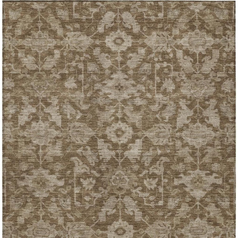 8' X 10' Brown And Beige Floral Washable Indoor Outdoor Area Rug — view 5