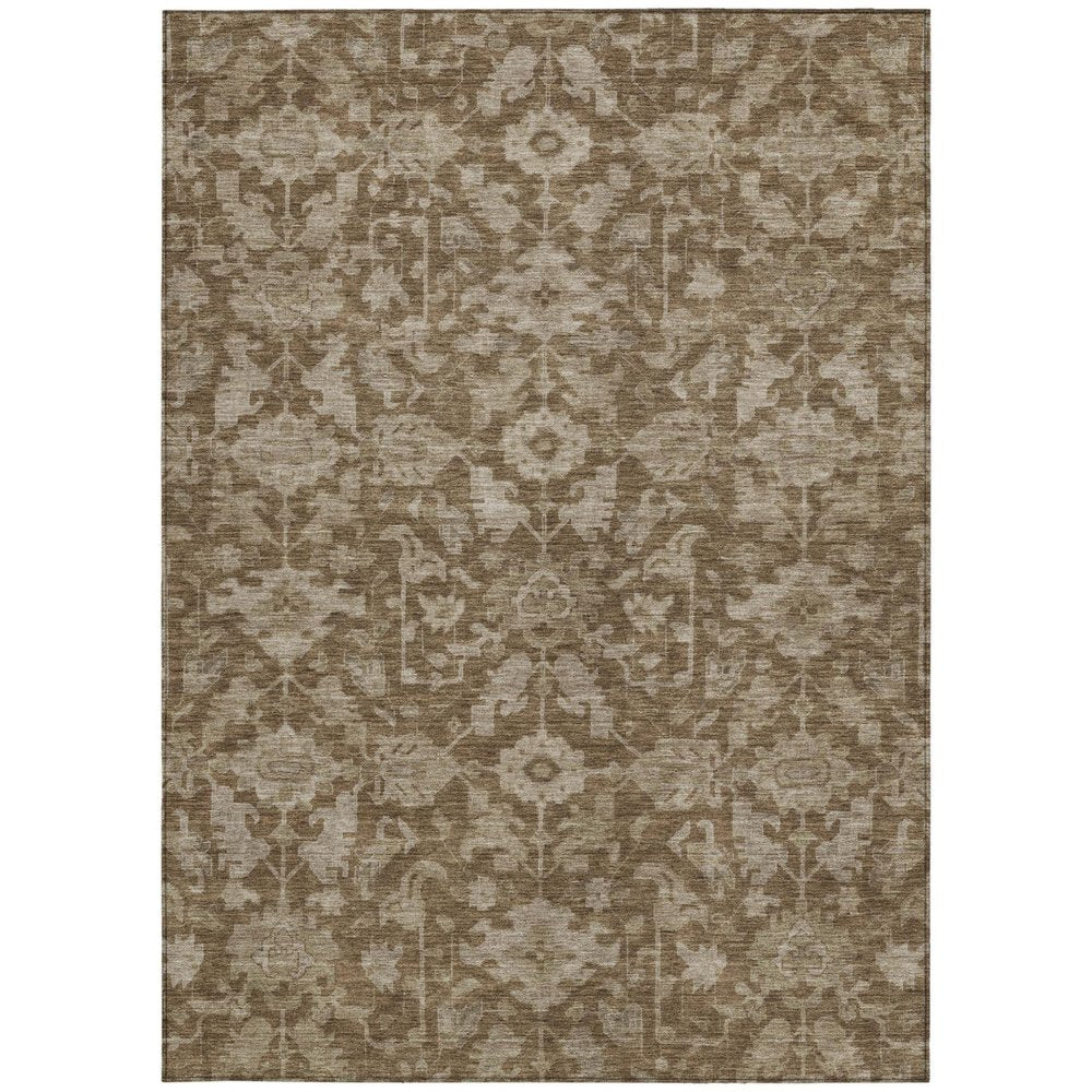 8' X 10' Brown And Beige Floral Washable Indoor Outdoor Area Rug HomeRoots
