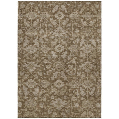 8' X 10' Brown And Beige Floral Washable Indoor Outdoor Area Rug HomeRoots
