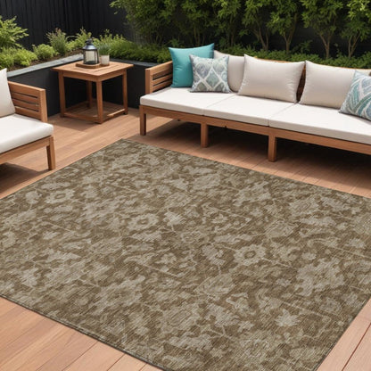 8' X 10' Brown And Beige Floral Washable Indoor Outdoor Area Rug HomeRoots