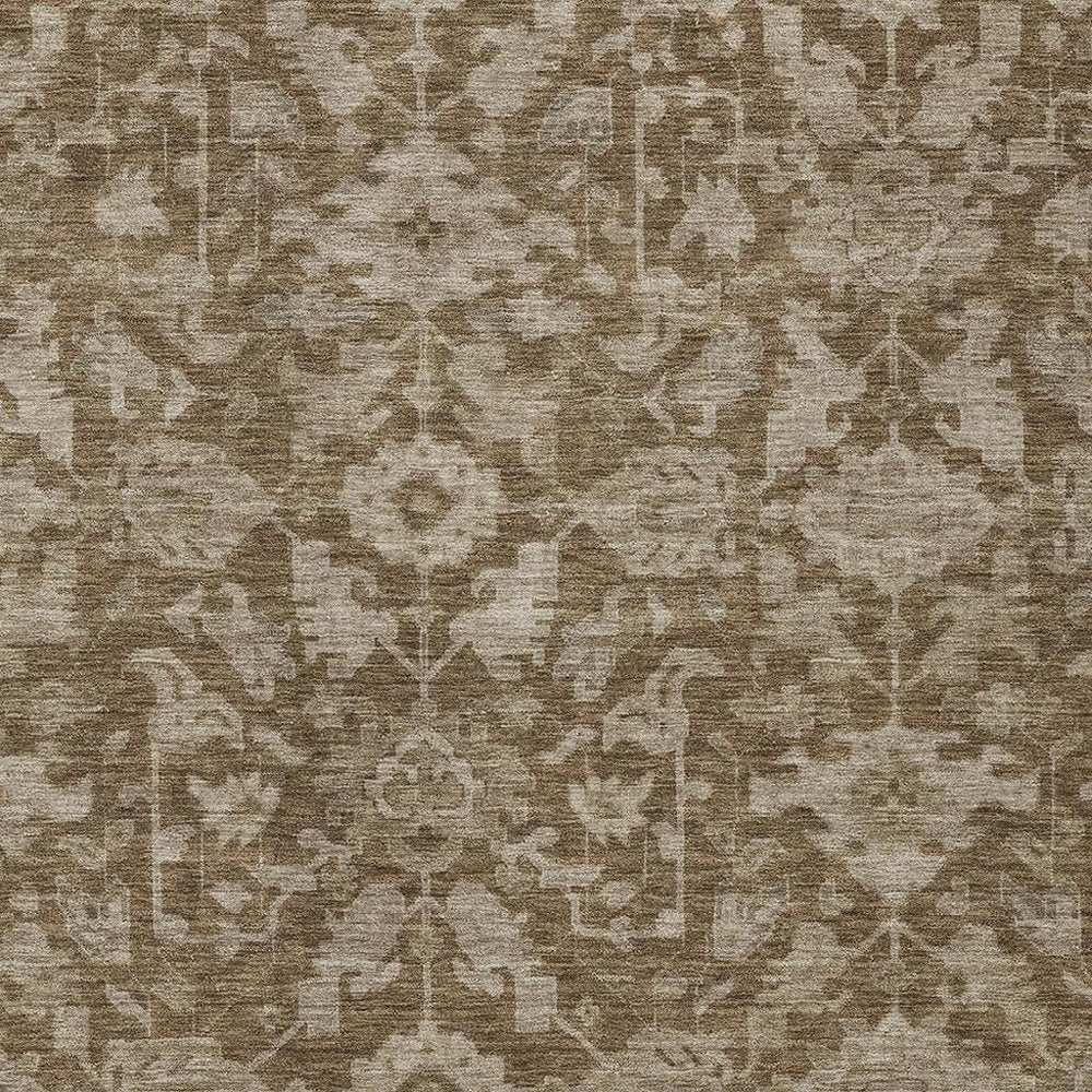 9' X 12' Brown And Beige Floral Washable Indoor Outdoor Area Rug — view 5
