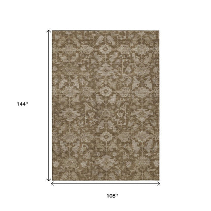 9' X 12' Brown And Beige Floral Washable Indoor Outdoor Area Rug HomeRoots