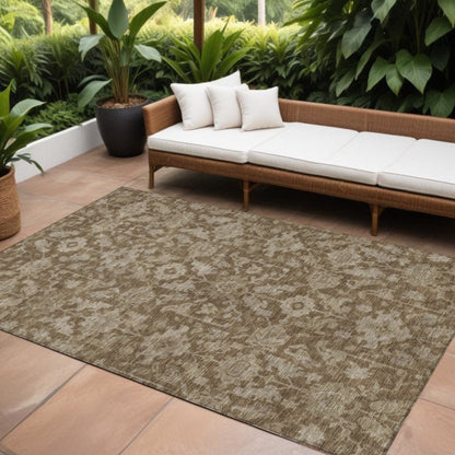 9' X 12' Brown And Beige Floral Washable Indoor Outdoor Area Rug HomeRoots
