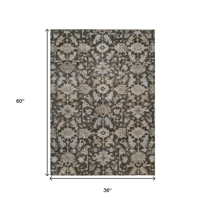 3' X 5' Chocolate And Gray Floral Washable Indoor Outdoor Area Rug HomeRoots
