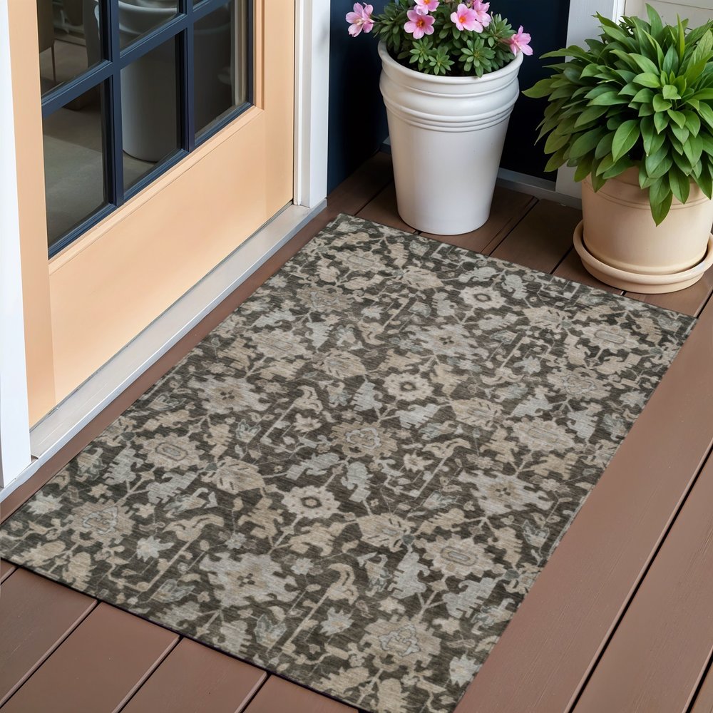 3' X 5' Chocolate And Gray Floral Washable Indoor Outdoor Area Rug HomeRoots