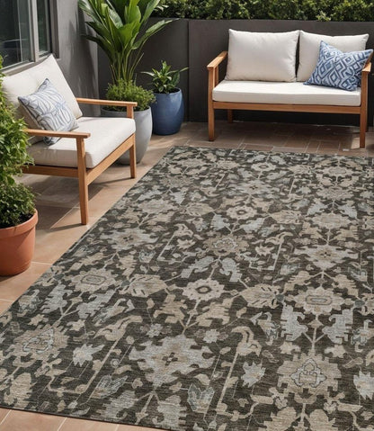 5' X 8' Chocolate And Gray Floral Washable Indoor Outdoor Area Rug HomeRoots