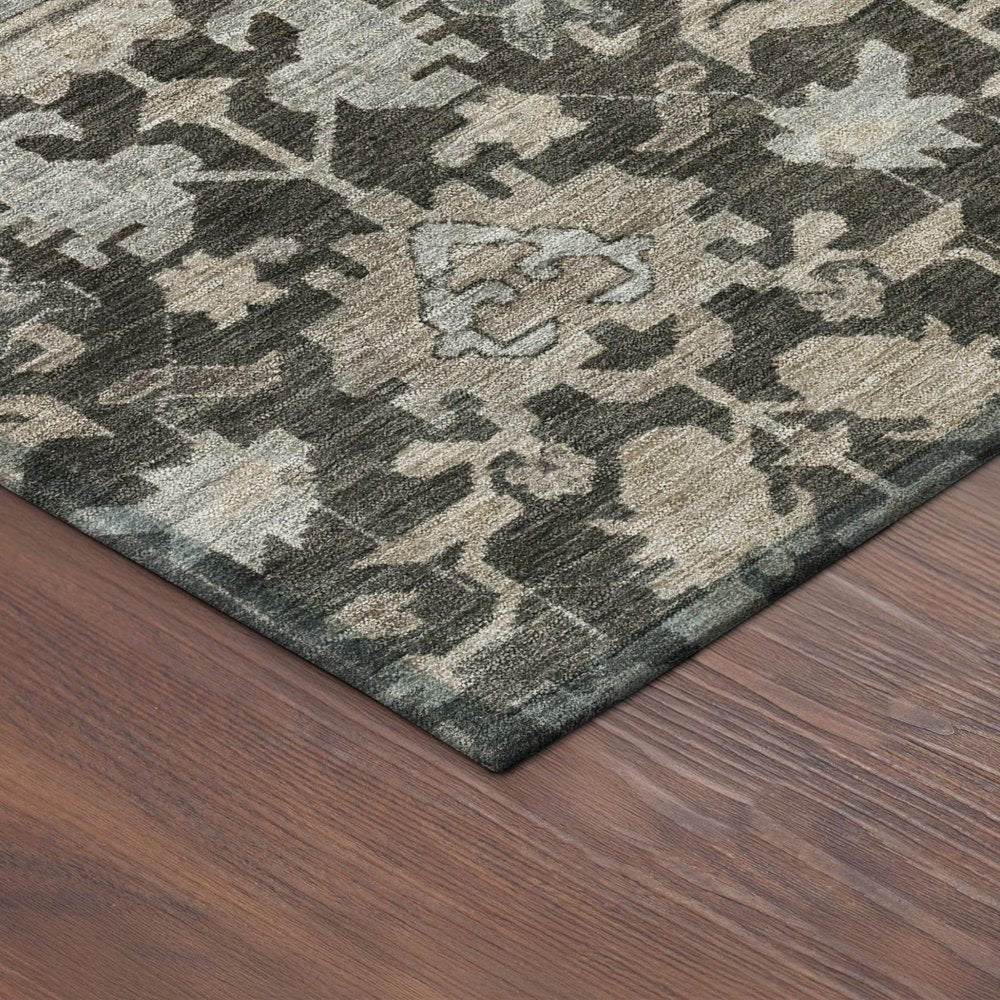5' X 8' Chocolate And Gray Floral Washable Indoor Outdoor Area Rug HomeRoots