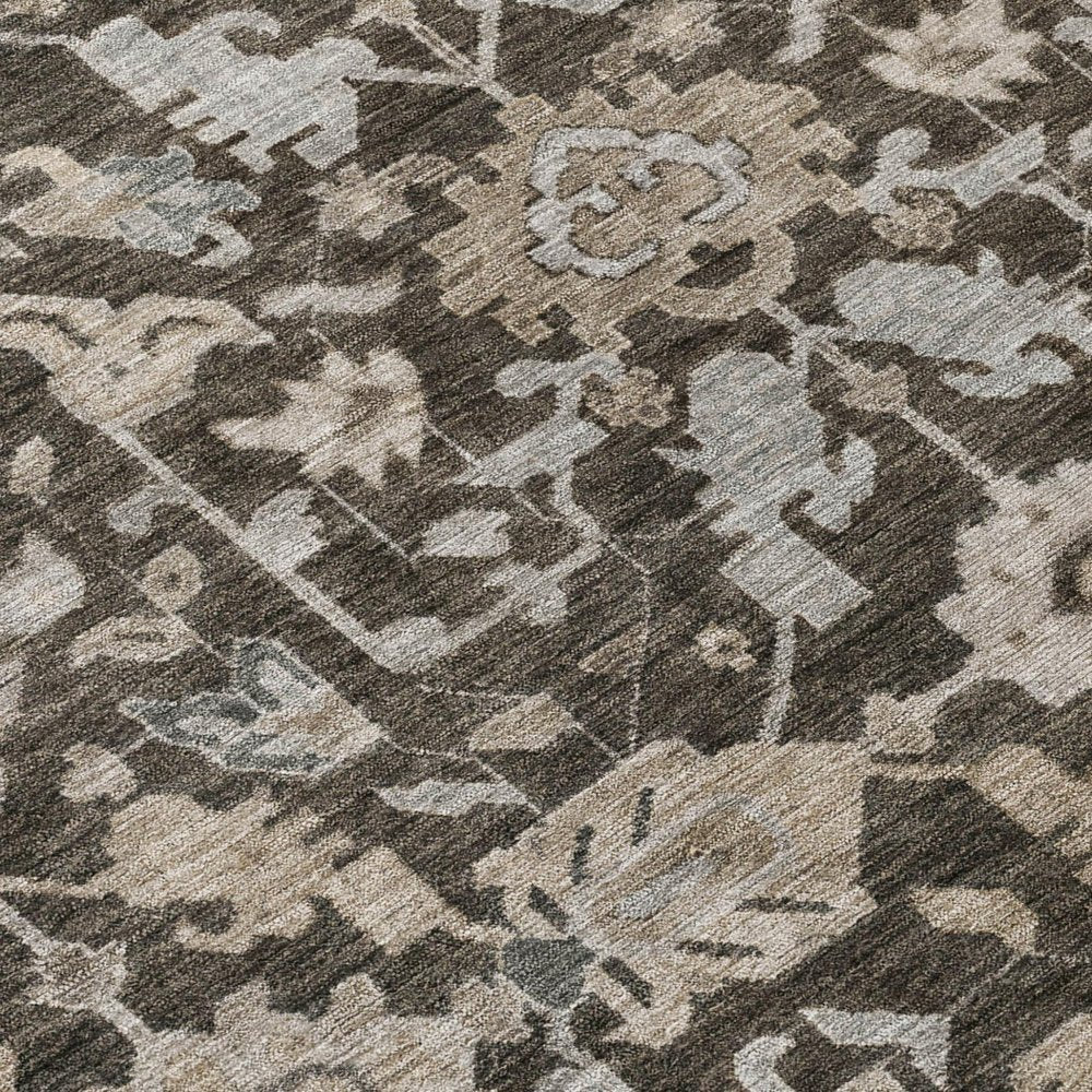 8' Chocolate And Gray Round Floral Washable Indoor Outdoor Area Rug — view 4