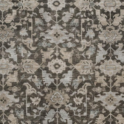 9' X 12' Chocolate And Gray Floral Washable Indoor Outdoor Area Rug HomeRoots